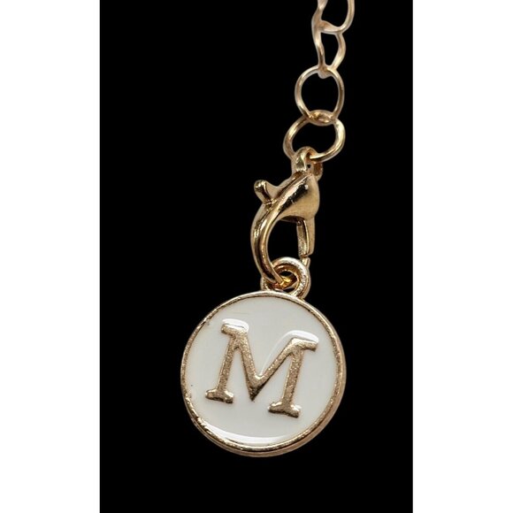 Gold-Tone Monogram "M" Charm Bracelet Extenders Pink & White Enamel Disc - Picture 3 of 6